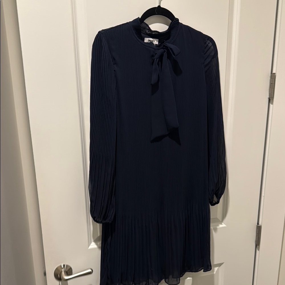 DKNY Elegant Navy Blue Pleated Dress